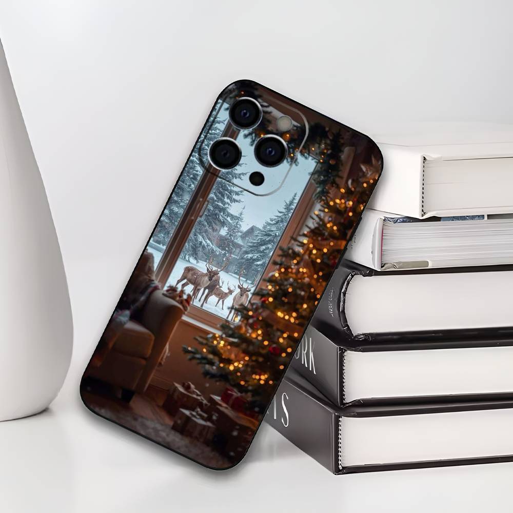 Рождественский Арт зимний Кофе Чехол для телефона Для IPhone 17,16,15,14,13,12,11,Plus,Pro,Max,Plus,XS,мягкий чехол Черный силикон