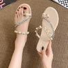 2024 Новые модные женские тапочки, летняя однотонная верхняя одежда с кристаллами, бисером, квадратным корнем, с открытым носком, женская обувь, удобная