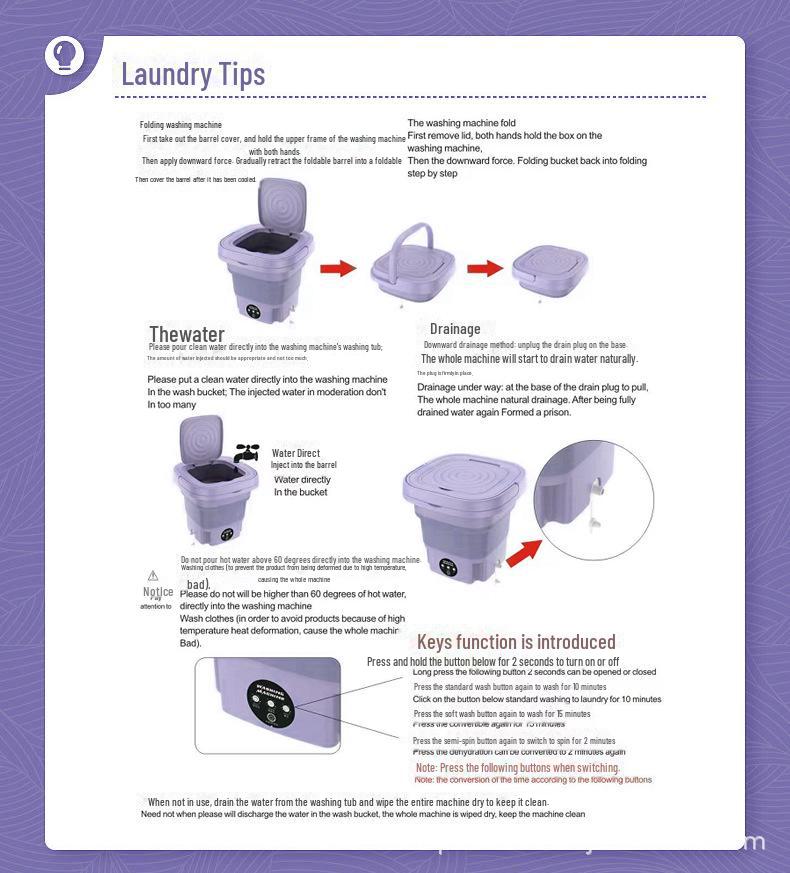 Портативная складная мини-стиральная машина для общежитий и путешествий