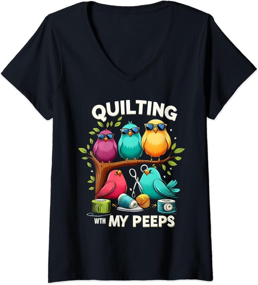 Womens Quilting With My Peeps Funny Quilting Gift Ladies039 O-Neck Tshirt
