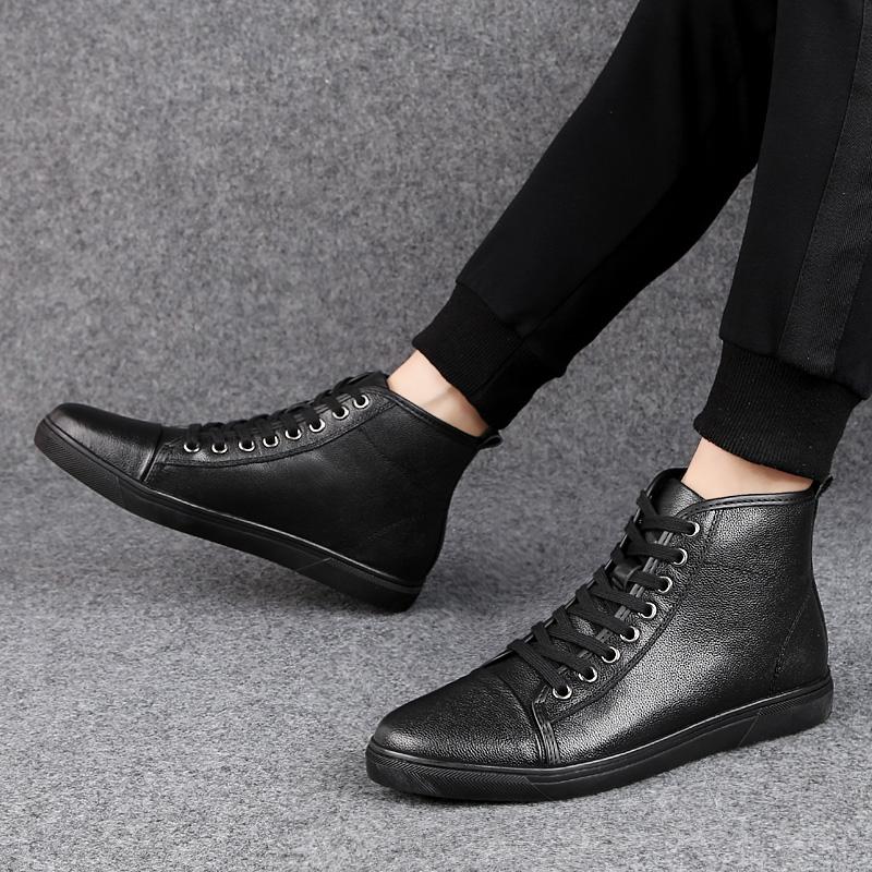 Новые модные мужские повседневные туфли из натуральной кожи, универсальные черные высокие деловые туфли, зимние мужские хлопковые туфли с бархатными ремешками