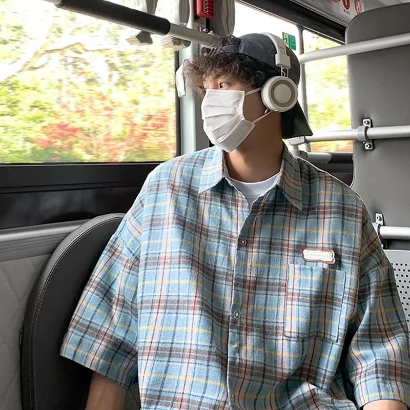 Весна и лето Ретро клетчатая рубашка для мужчин и женщин Летняя повседневная рубашка с короткими рукавами Куртка