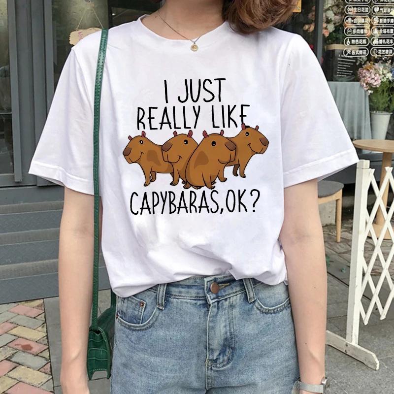 Cute Capybara Clothing T-Shirt Unisex Vintage Cartoon T Shirt FeUnisex Casual Anime Top Tees T Shirt Unisexga Unisex Graphic Tee Tops