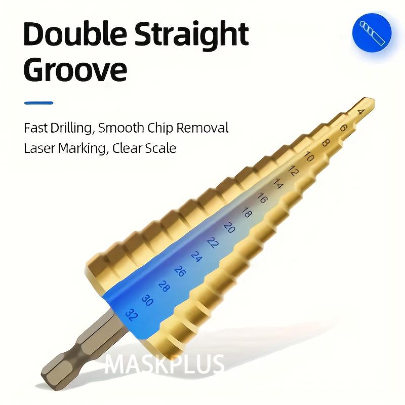 Step Drill Bit, 4-32Mm Coated High-Speed Steel Hole Cutter, Versatile Hex Shank for Metal, Wood, Plastic, And Professional Drilling Equipment