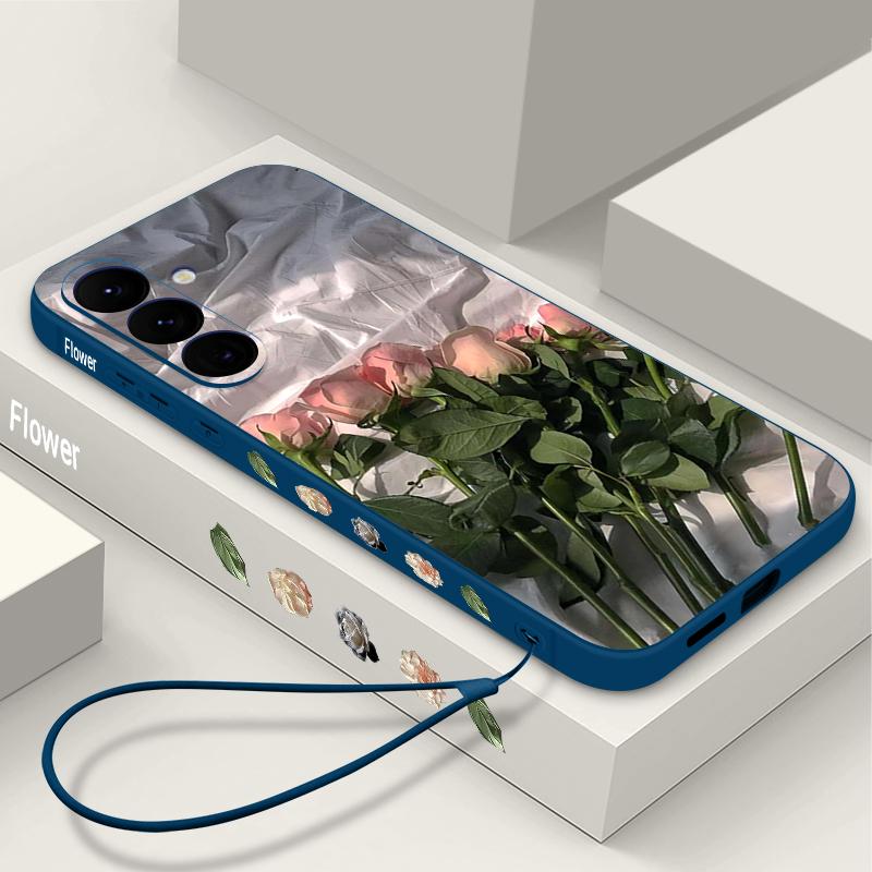 Чехол с масляной живописью и розами для Samsung Galaxy S24 S25 FE S25 S23 S22 Ultra A17 A56 A16 A55 A25 A15 A36 A54 5G с ремешком, мягкая накладка