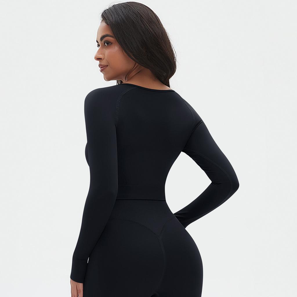 Seamless Knitted Solid Color Peach Tight T-shirt Top Fitness Exercise Yoga Clothing Moisture Absorbing Body Shaping Long Sleeve Women