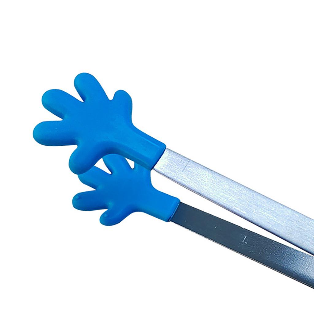 Hand Shape Small Tongs Silicone Tips Blue Stainless Steel Funny Heat Resistant Easy Clean Food