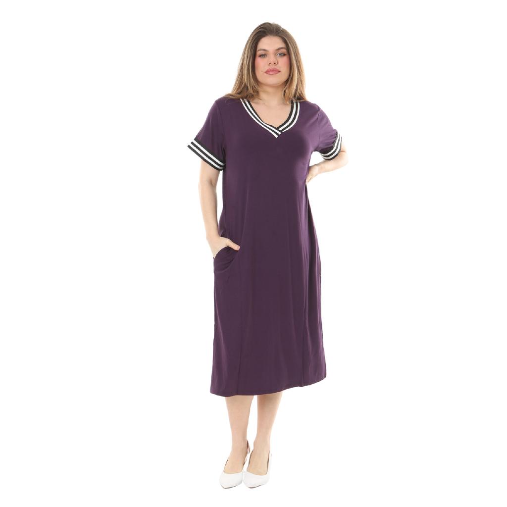 Women's Plus Size Short Sleeve Black V-neck Viscose Dress