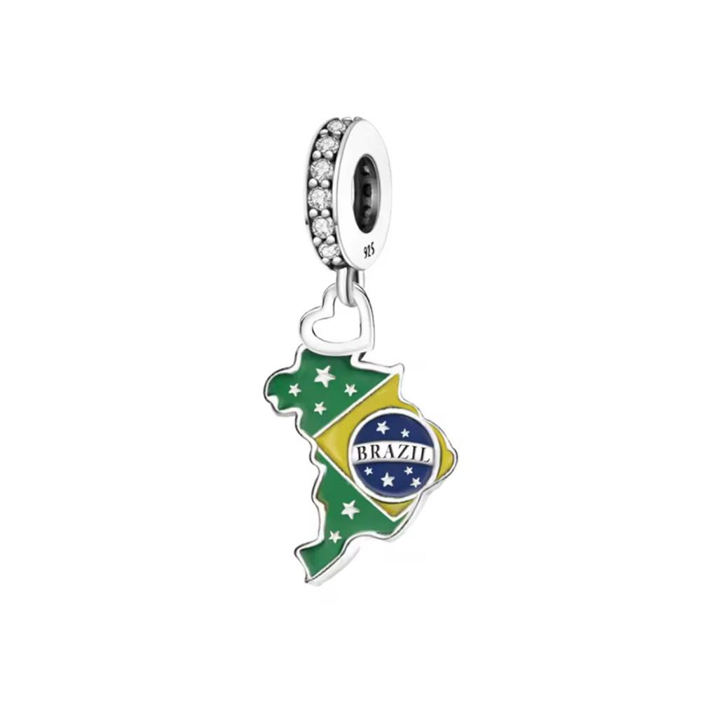 Shiny Zircon Nation Flag Series Charms Brazil Spain USA UK Italy Bead Fit Original Bracelet Women DIY 925 Silver Jewelry