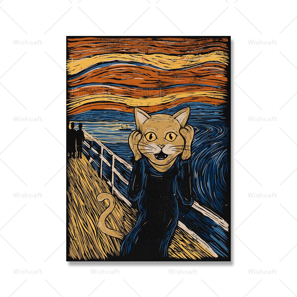 Мрачная татуировка кота на красном солнце, холст, картина, забавный милый кот, самурай, плакат с принтом, детская кровать, домашняя комната, настенное художественное украшение, фотографии