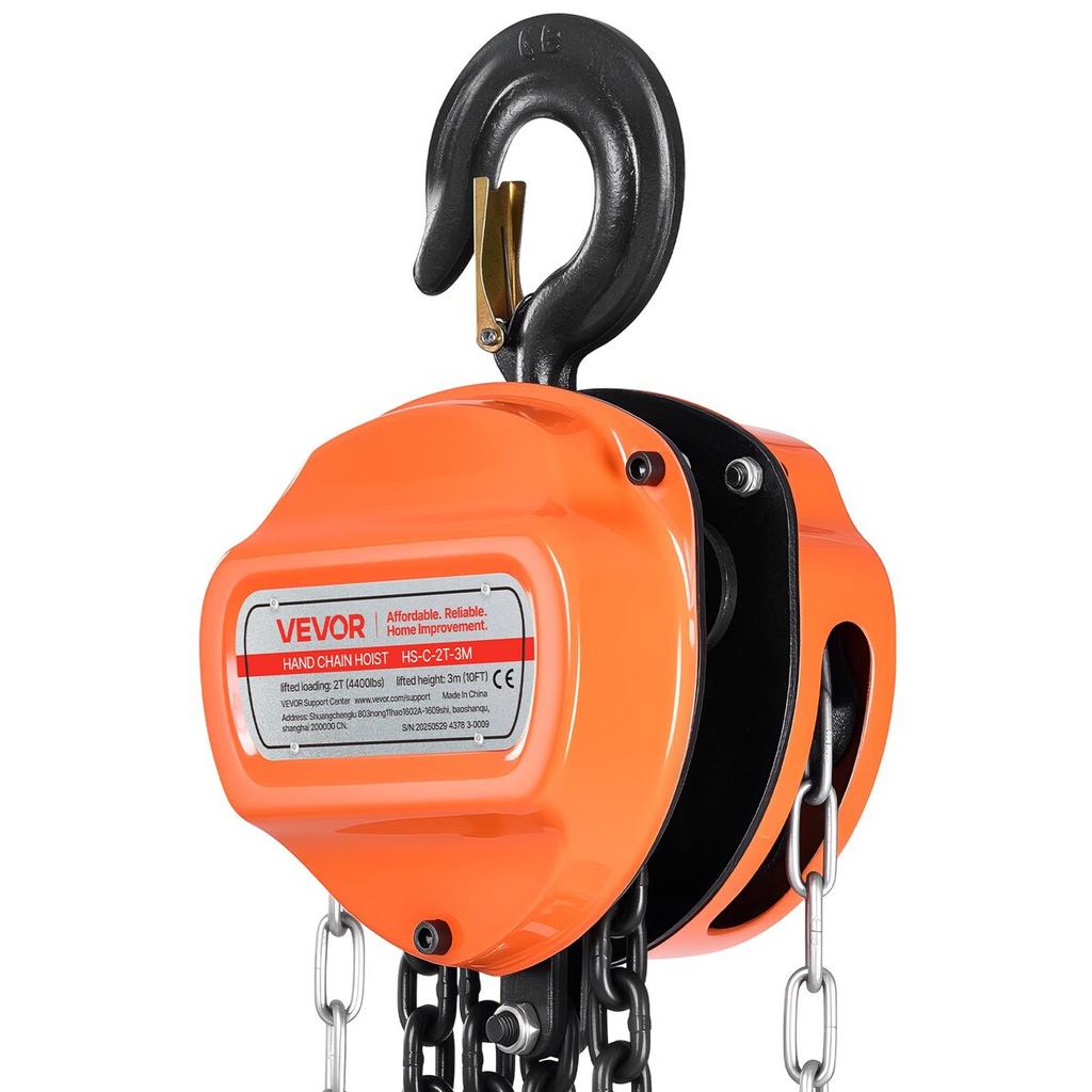 Hand Chain Hoist, 2 Ton Capacity, Manual Chain Block with Upgrade G80 Galvanized Chain, 3 m Lifting Height, Heavy Duty Pulley Hoist for Garage