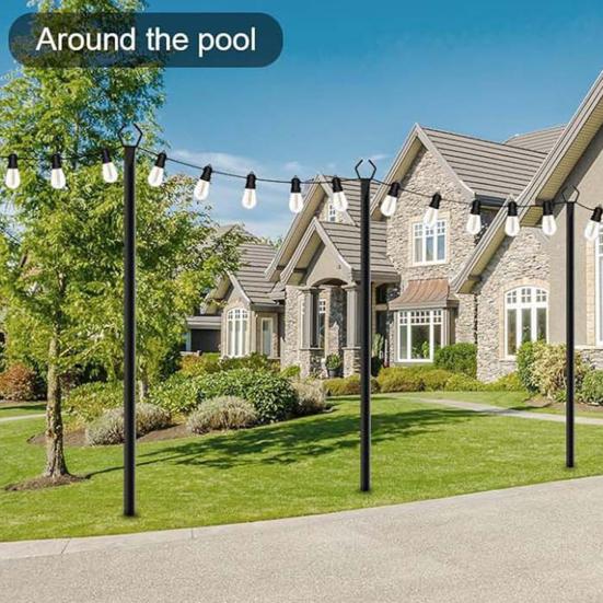 String Light Pole 10 Ft Coated Metal Pole with Fork Outdoor Light Pole with Spikes String Light Holder for Patio Deck Garden Wedding Party Decor