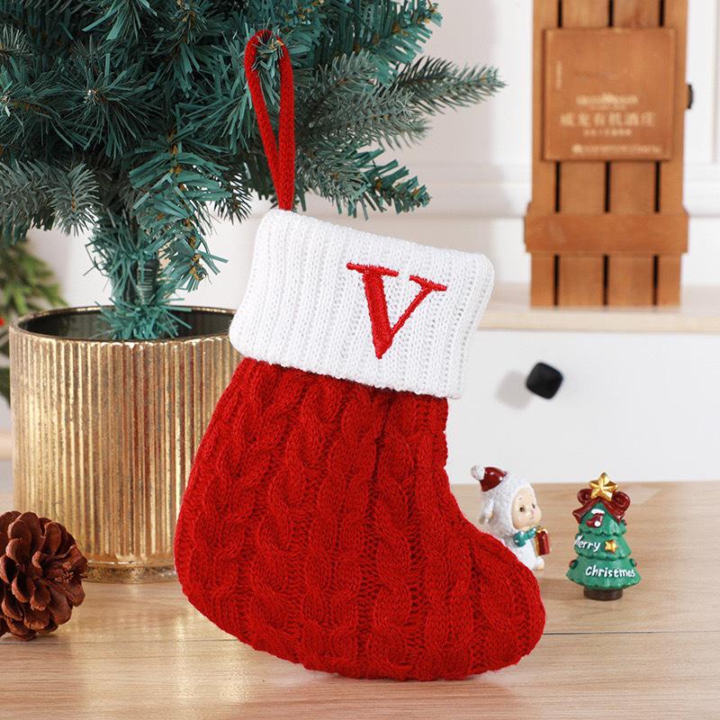Gold & Blue Christmas Letter Socks – Red Knitted Stockings for Home & Window Display Decor