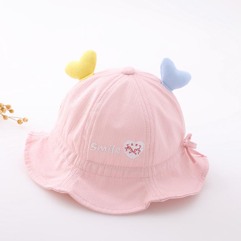 Baby Cute Bucket Heart Love Hat Breathable Soft Cotton Infant Girls Fisherman Cap Cute Drawstring Toddler Sun Hats