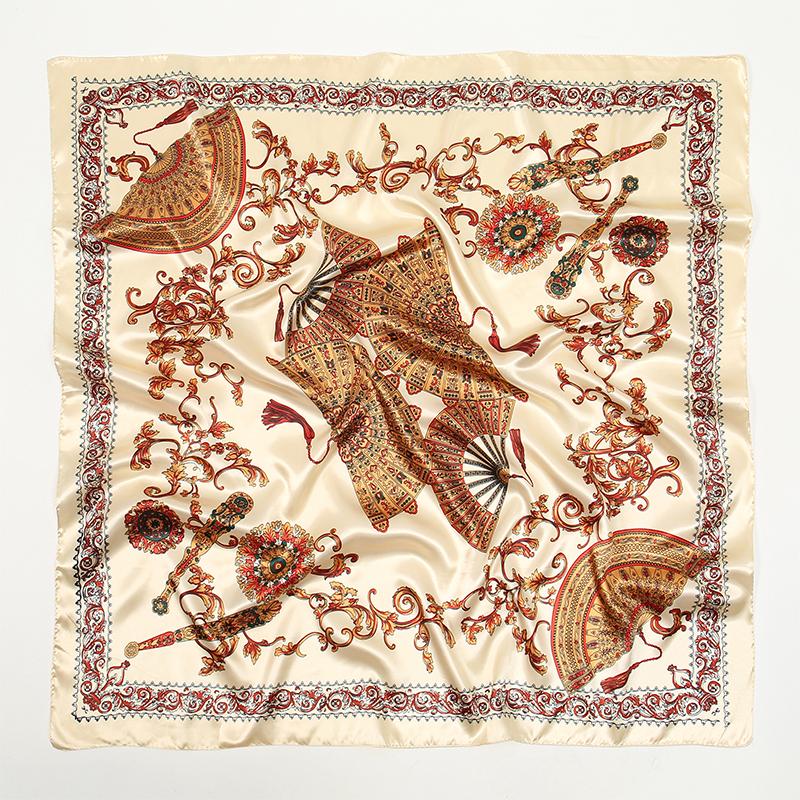 Satin Square Scarf Women Muslim Hijab Elegant  Print Silk Neckerchief Shawl Wraps Headband Handle Hair Accessories Bandana