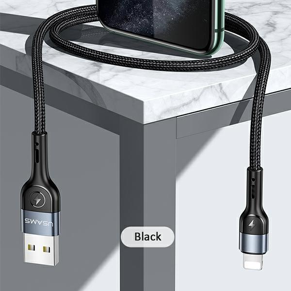 Usams Kabel Pleciony U55 2A Lightning Czarny/Black 1M Sj448Usb01 (Us-Sj448)