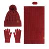 Knitted Hat Scarf Gloves Set Women's Winter Double Layer Plus Velvet Thick Outdoor Warm