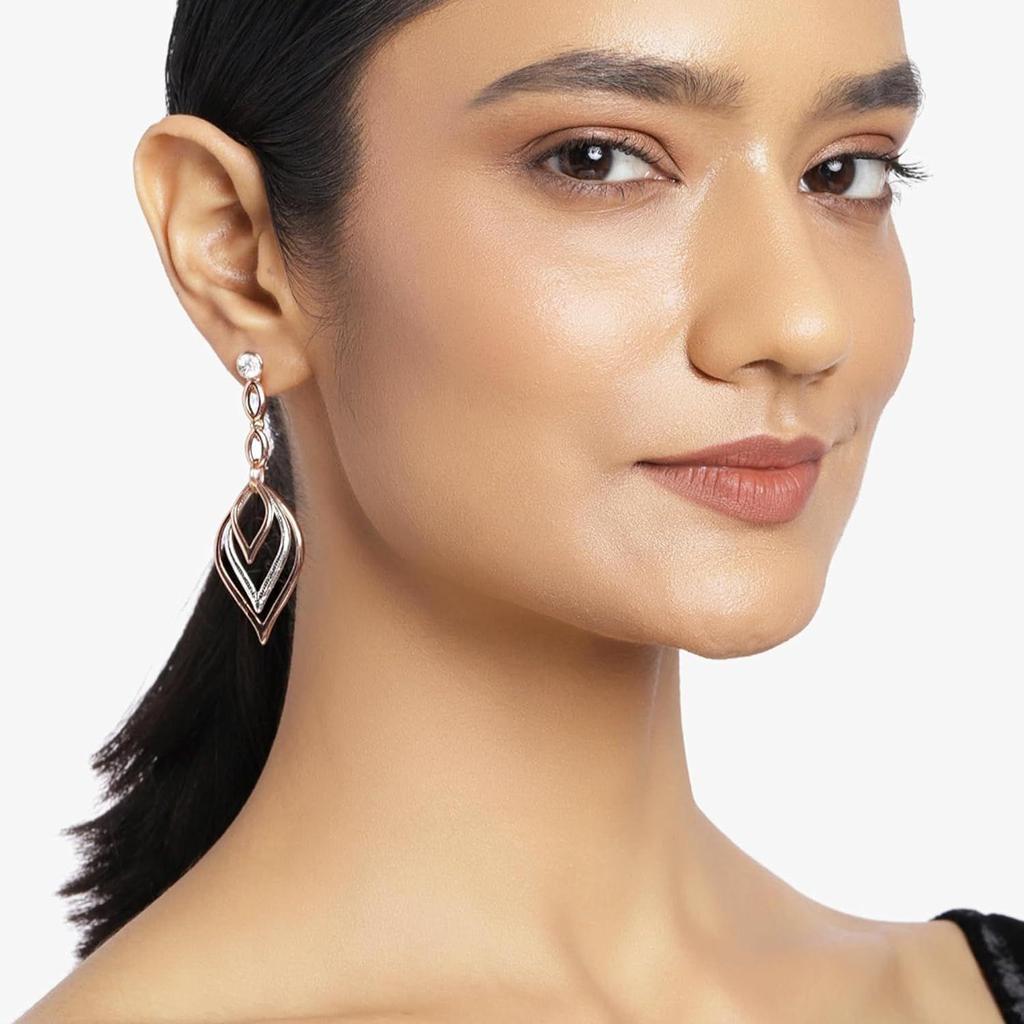 Висячие серьги из недрагоценного металла, 24-каратное розовое золото и серебро с покрытием из белого австрийского хрусталя и камня, серьги-капли для девочек/женщин