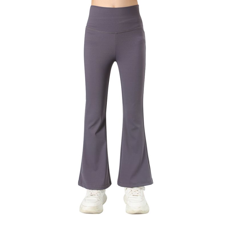 3-14 лет Детские Девочки Однотонные Эластичные Расклешенные Брюки С Завышенной Талией Фитнес Брюки