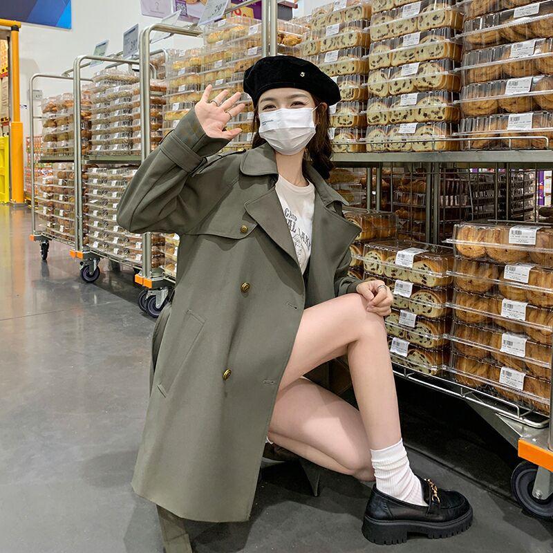 Пальто-тренч А-силуэта для женщин средней длины, весна и осень, новый популярный британский милый универсальный топ, уменьшающий возраст, корейская версия