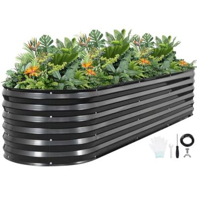 Овальная металлическая приподнятая грядка для сада, 8x2x1,4 фута, серая, с защитной лентой, перчатками, инструментами, для овощей, фруктов, цветов, трав, Garde
