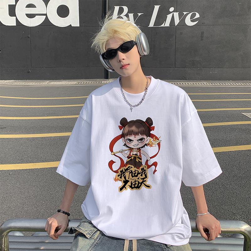 Unisexs Tshirts Oversized Casual Summer Wear 5XL White Cotton Tshirt for Unisex Anime Nezha Unisexs Tee Shirts New Clothes Big Size