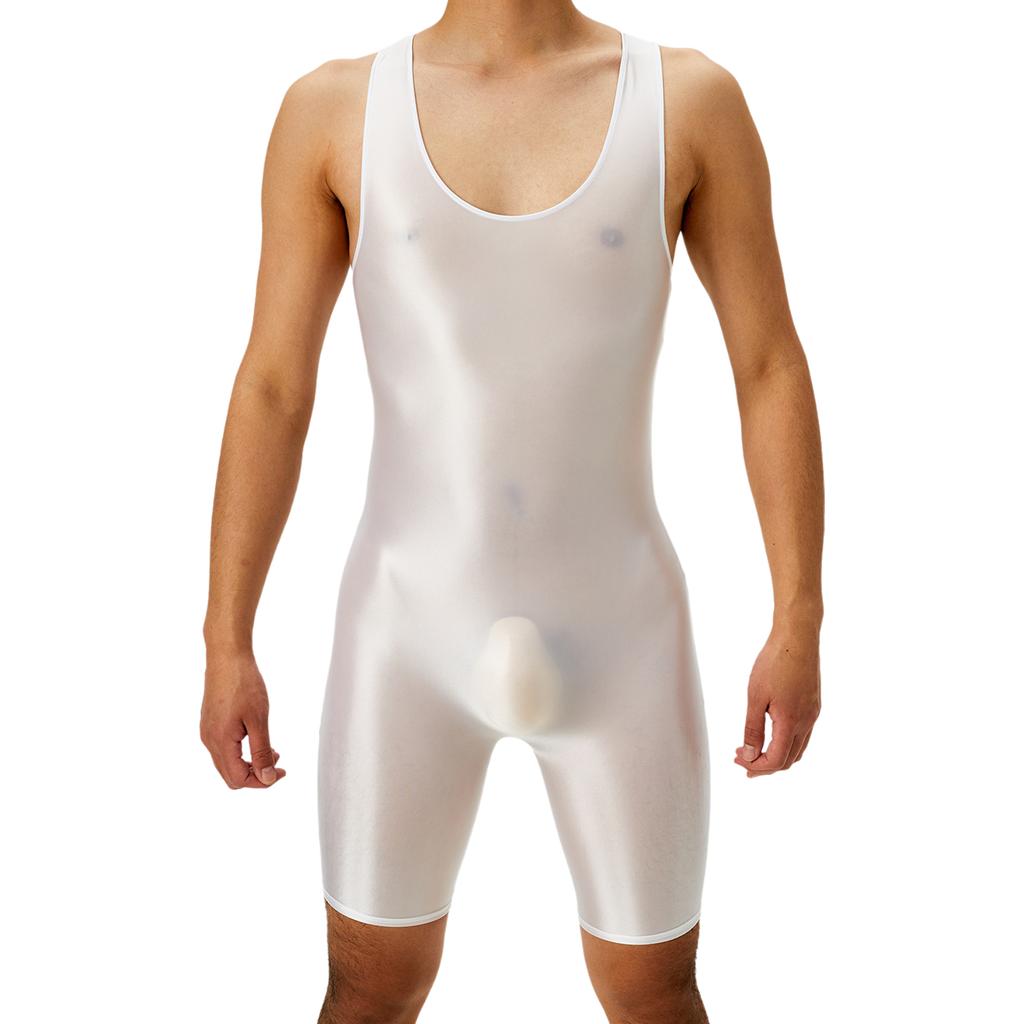 Mens Oil Shiny Wrestling Singlet Scoop Neck Boxer Bottom One Piece Bodysuit Romper for Athletic Sports Competition Gym Training