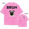 Oversized Vintage Washed TShirt Funny Pug BRUH Print Unisex Casual Tee