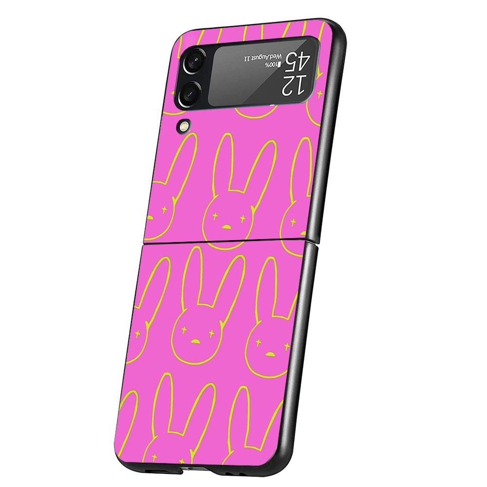 Bad Bunny Heart Case Phone Cover for Samsung Galaxy Z Flip 6 5 4 3 5G ZFlip6 ZFlip5 ZFlip4 ZFlip3 Black Hard Trend Fundas
