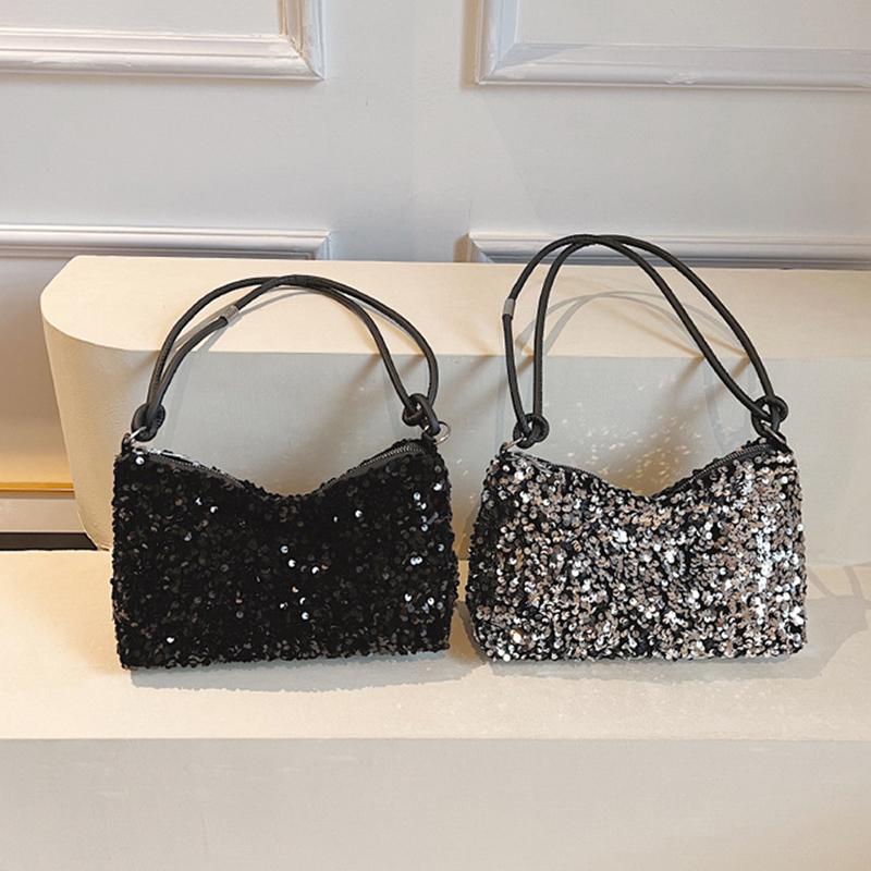 Yogodlns Винтажная женская вечеринка с блестками, маленькая сумка на плечо, модная однотонная универсальная сумка-хобо на молнии с подмышками