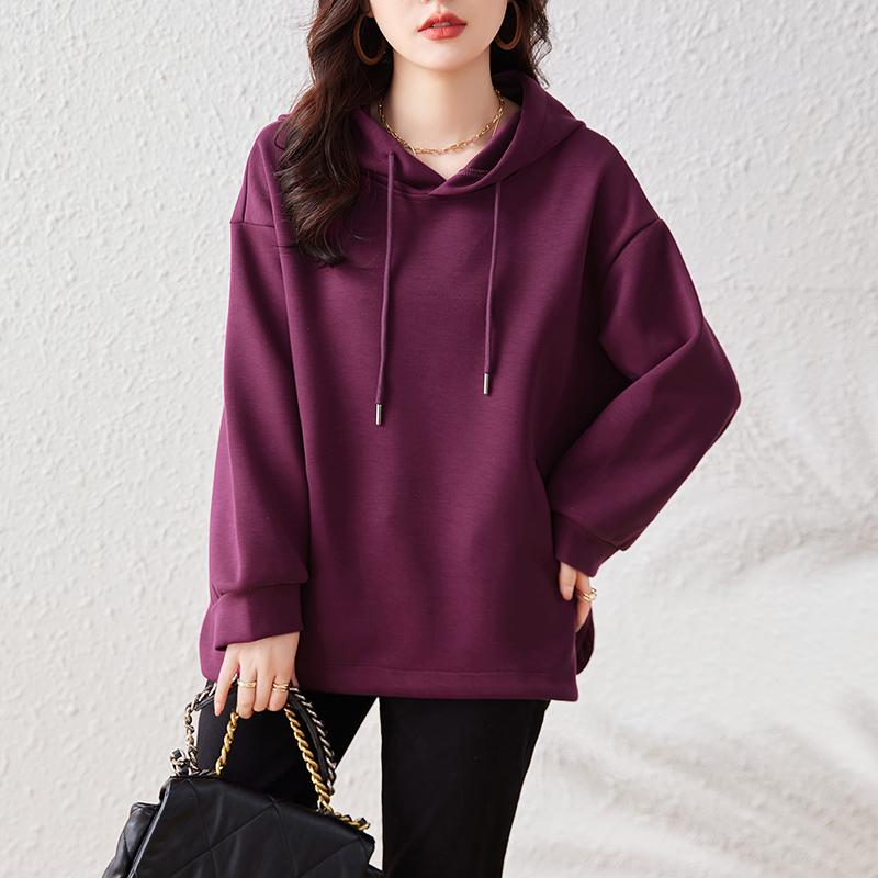 Dimanaf 2024 Новые весенние женские толстовки больших размеров с длинным рукавом фиолетового цвета. Карманы Свободные повседневные однотонные футболки с базовым дизайном Новый пуловер