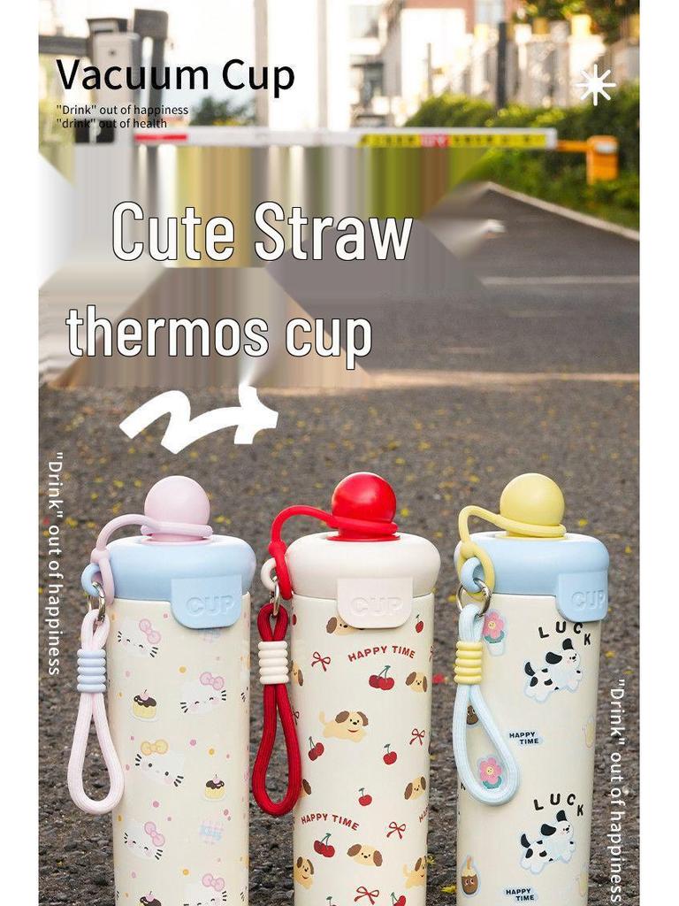 2025 Нержавеющая сталь Мультяшная термобутылка для воды, большой емкости, портативная с веревкой