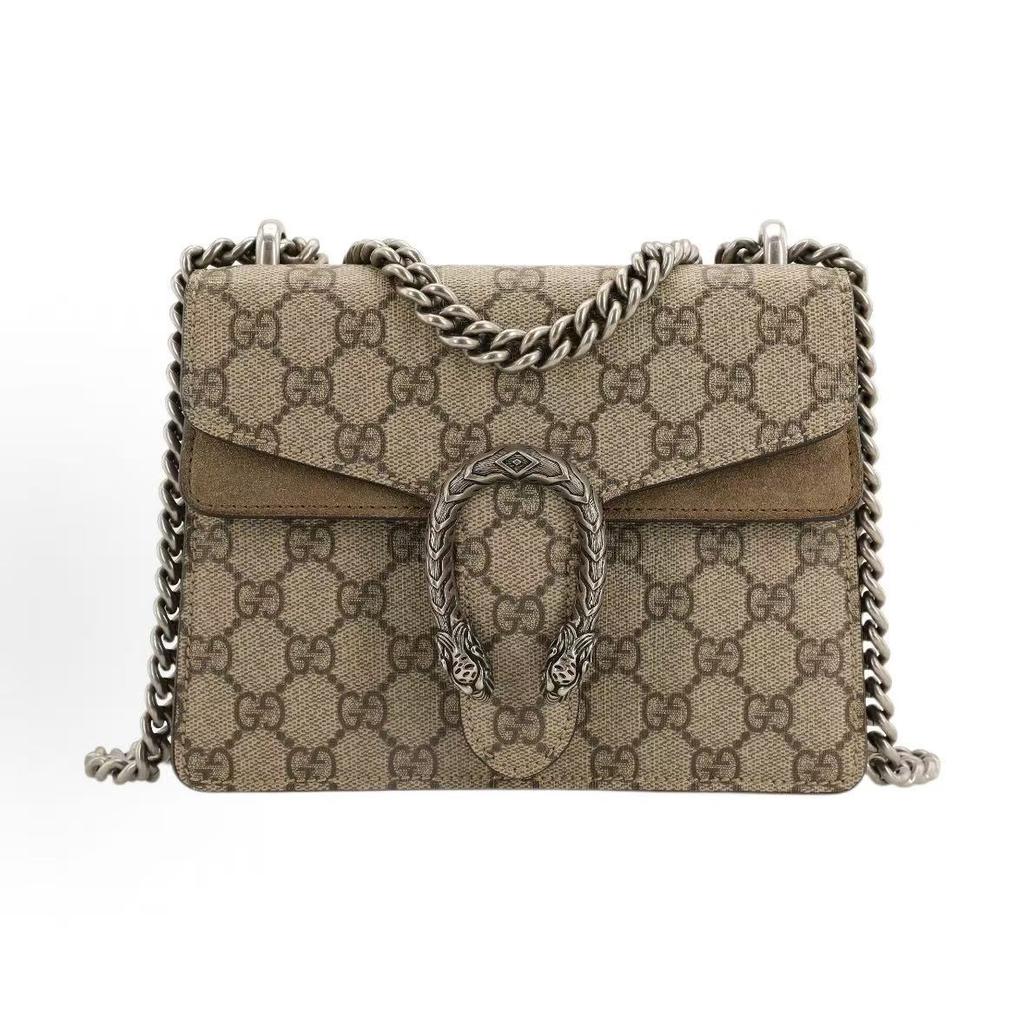 Gucci Dionysus Tiger Head Buckle Old Flower Logo Chain Shoulder Strap Canvas And Suede Crossbody Messenger Bag Female