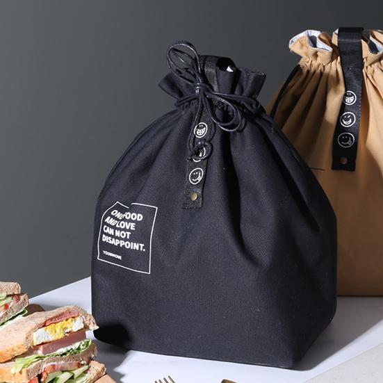 Drawstring Lunch Bag Insulated Reusable Lunch Tote Drawstring Closure Handbag Lunch Sack with Handle for Work