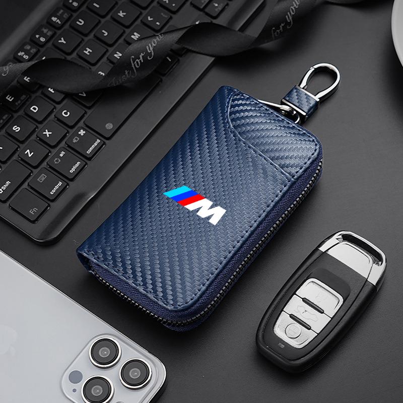 RDZZ5 Carbon Fiber Multifunction Car Keychain Key Bag Anti-loss Wallet For BMW 1 3 5 7 Series M X1 X3 X5 F15 F16 F20 F30 M3 M4 E34 E46