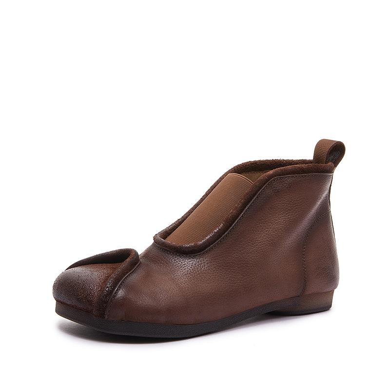 Johnature Винтажные ботильоны ручной работы из натуральной кожи на плоской подошве, с круглым носком, из мягкой коровьей кожи, женские слипоны