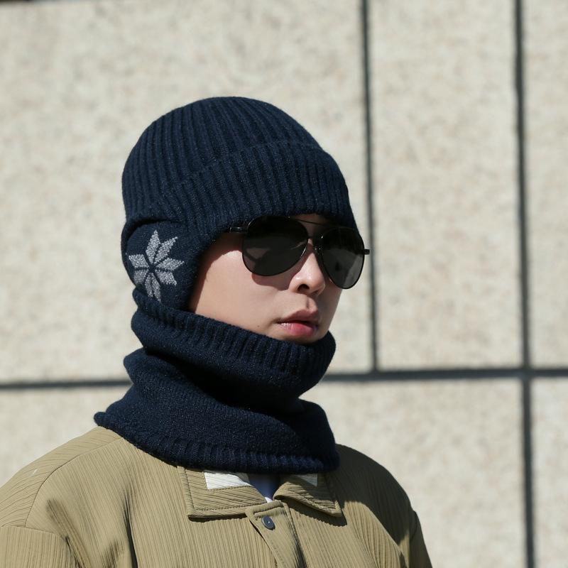 Hat Men'S Winter Fleece Thickened Warm Neck Protector Knitted Hat Men'S Ear Protector Cold-Proof Wool Hat Cycling Pullover Hat