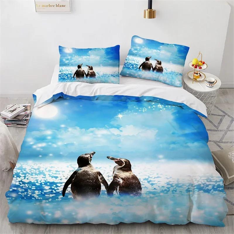 Penguin Bedding Set Galaxy Starry Sky Comforter Cover for Boys Girls Cartoon Penguin Duvet Cover Cute Antarctic Animal Bed Set