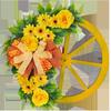 Spring Yellow Flower Wheel Wreath Simulation Bow Wreath Creative Wooden Wheel Decorative Flower