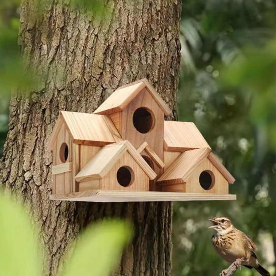 Домик для колибри, деревянная кормушка для гнезда колибри, ручная работа, 6 комнатный домик для птиц, виллы
