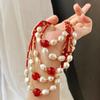 Vintage New Year's Red Pigeon Blood Red Natural Chalcedony Agate Baroque Pearl Necklace Collarbone Chain
