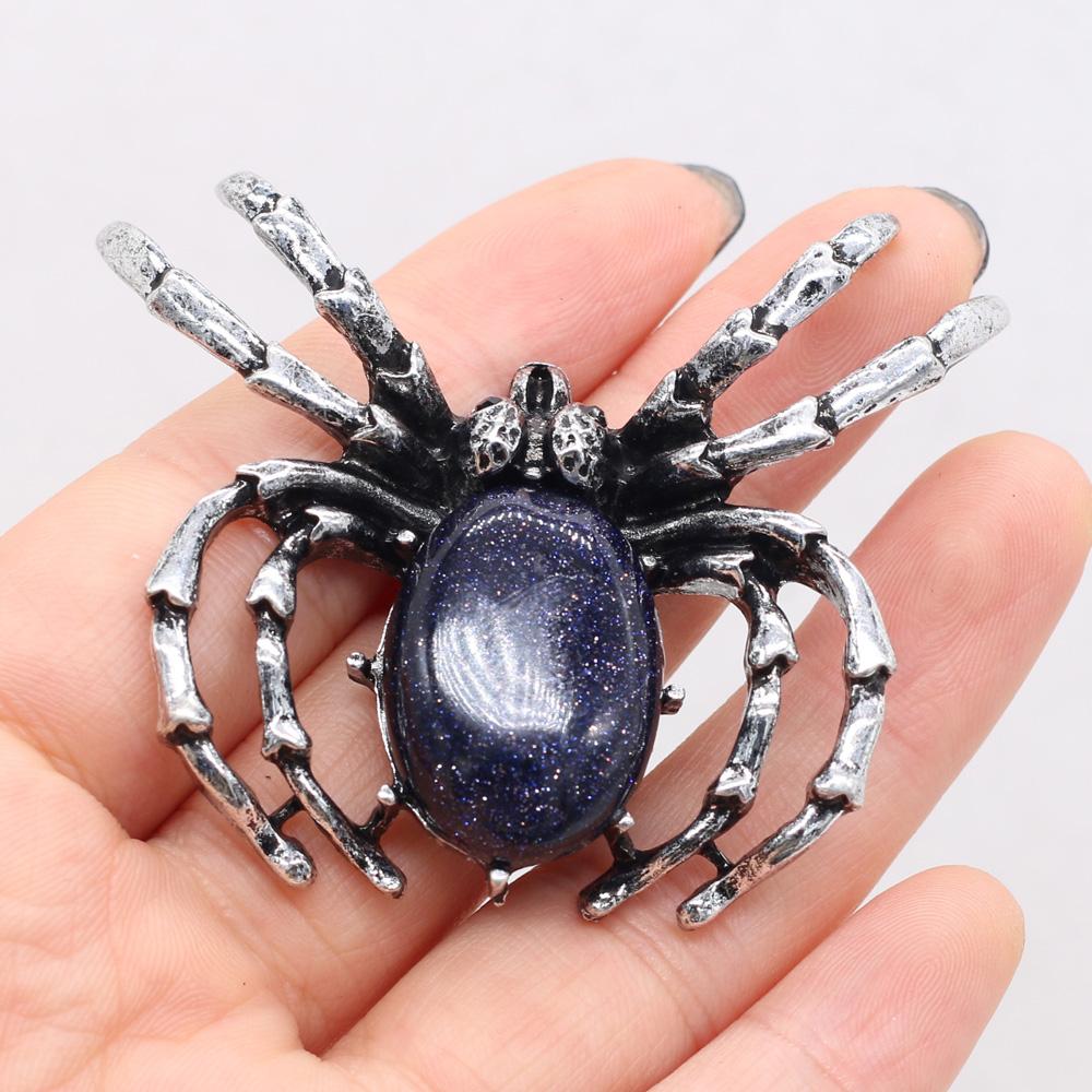 Women Brooch Natural Stone Spider-Shaped Pendant For Jewelry Making DIY Necklace Bracelet Clothes Shirts Accessory