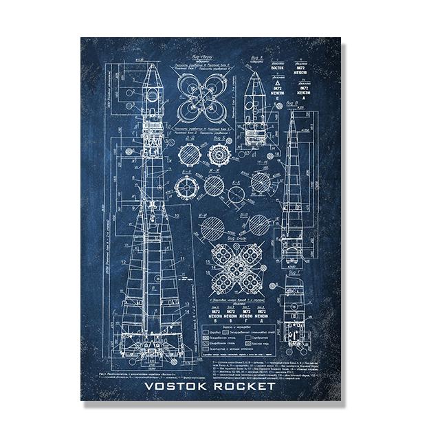 Винтажный постер на доске с чертежами на холсте, печать на холсте, космический челнок, произведение искусства, наука, настенное искусство, подарок, домашний декор комнаты