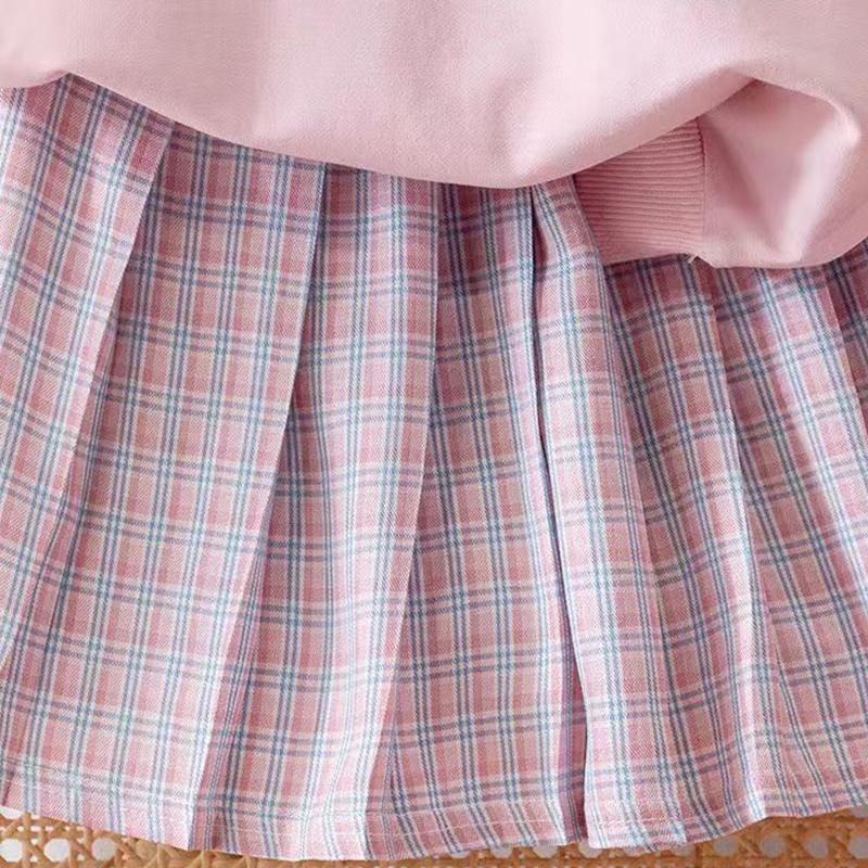 Весенне-осенний костюм с юбкой для девочек-подростков, милые свитера с длинными рукавами и героями мультфильмов, повседневная туника, короткая плиссированная юбка, детская одежда