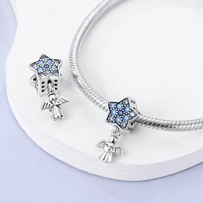 Синяя Ангельская Звезда Подвески Plata R Оригинальные Бусины Подходят для Оригинальных Шармов Браслета Бусины Украшения Подарки Для Женщин