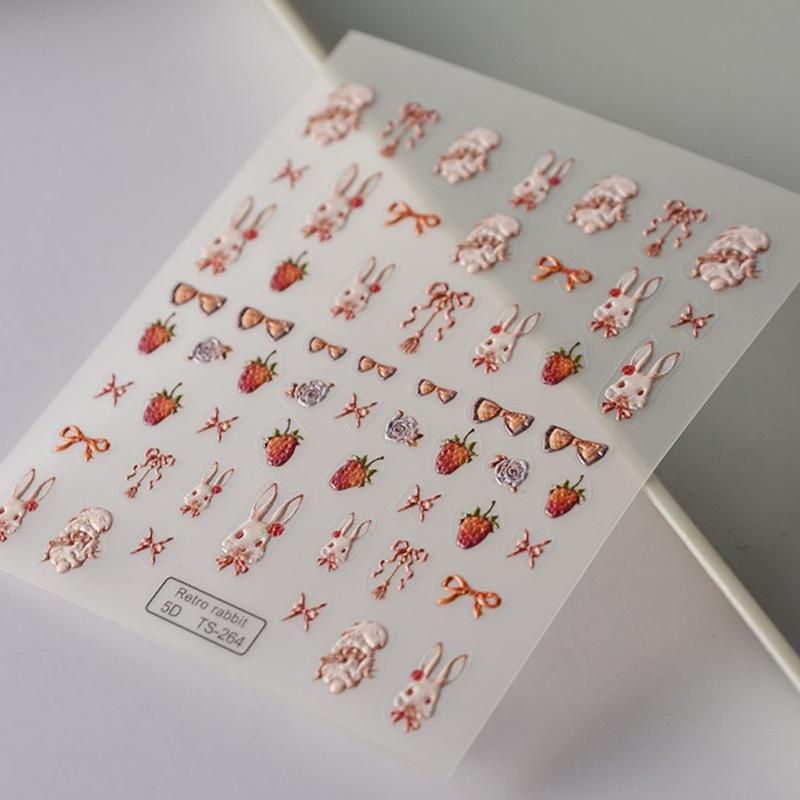 Cute Retro Rabbit 5D Nail Sticker Decal Nail Art Adhesive Diy Manicure Decor