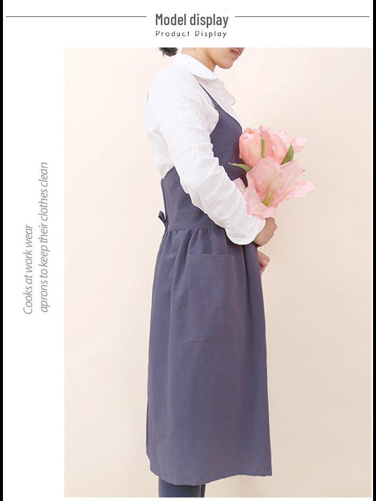 Korean Style Artistic Cotton Linen Long Kitchen Apron for Women