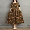 2025 Женское платье больших размеров Весна-лето Повседневное платье с цветочным принтом Базовое винтажное свободное длинное платье Макси 9312