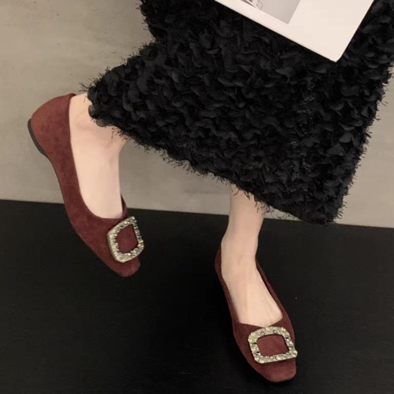 New Women's Flat Shoes Fashionable Rhinestone Square Toe Soft Sole Women's Shallow Mouth Single Shoes Zapatos De Mujer