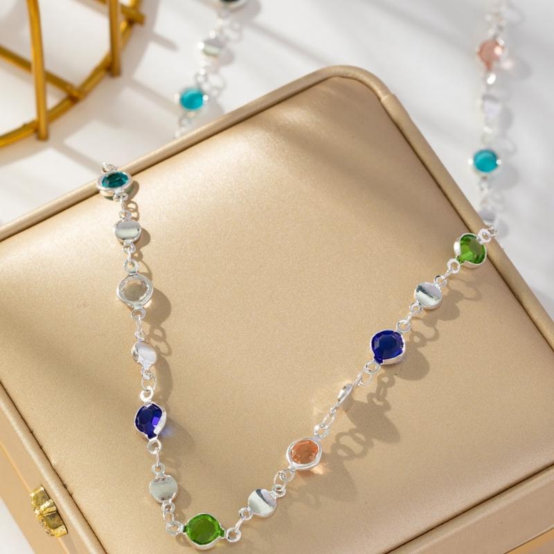 Colorful Crystal Necklace Rhinestones Long Y-Shaped Neckchain Bohemian Clavicle Chain Fashion Accessory for Women